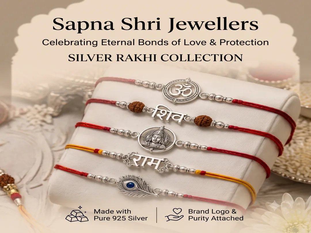 Pure 925 Silver Rakhi for Brother | Trendy Bracelet Rakhis. Raksha Bandhan pure 925 silver rakhis for brothers, kids, and siblings at Sapna Shri Jewellers