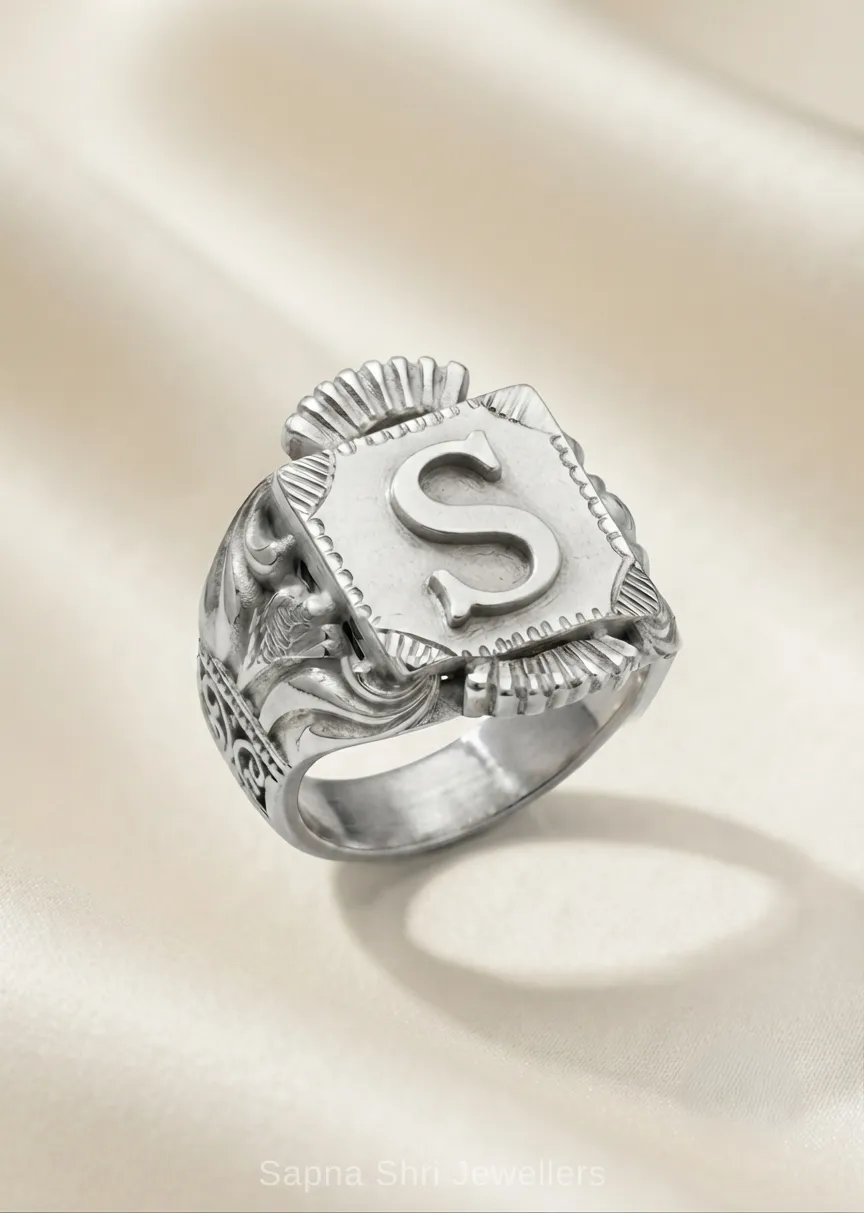 Alphabet Silver Name Ring - Image 1 of 3 Alphabet Silver Name Ring - View 1
