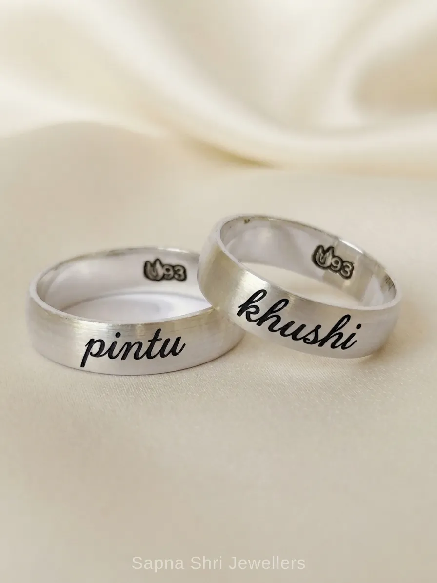 Personalised Couple Initials 925 Sterling Silver Band Set - Image 1 of 4 Personalised Couple Initials 925 Sterling Silver Band Set - View 1