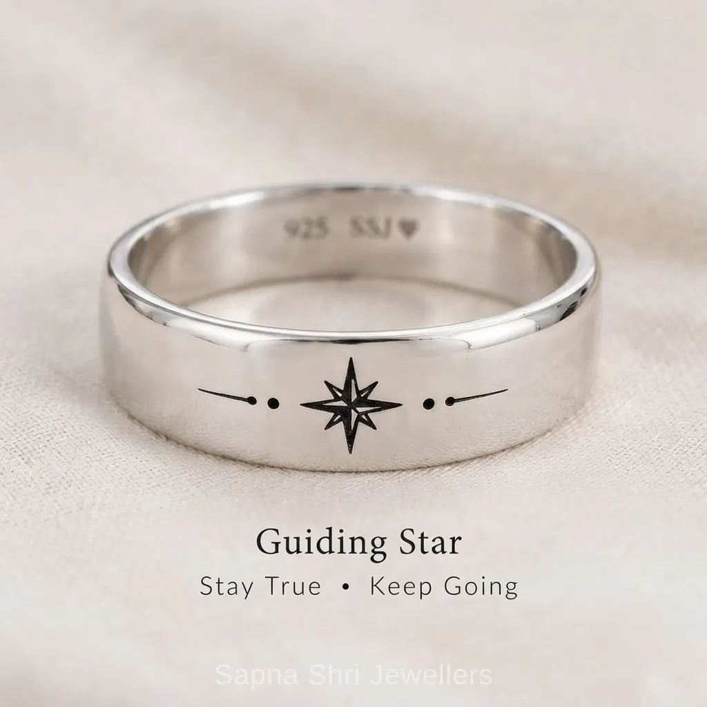 Guiding Star Compass 925 Silver Ring - Image 1 of 2 Guiding Star Compass 925 Silver Ring - View 1