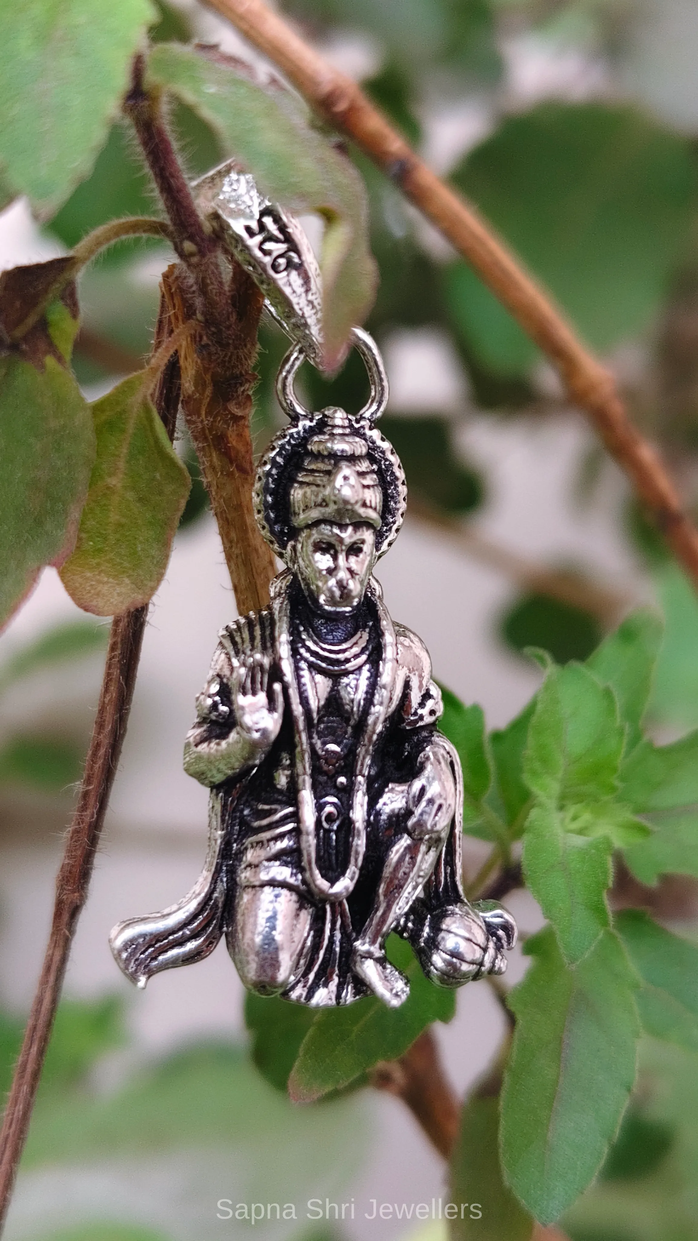 925 Silver Hanuman Pendant with Gada Design | Bajrangbali Silver Pendant for Devotees - Image 1 of 4 925 Silver Hanuman Pendant with Gada Design | Bajrangbali Silver Pendant for Devotees - View 1