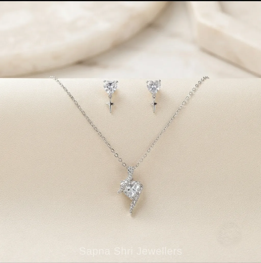 Heart Design Silver Chain Pendant Set for Women - Image 1 of 4 Heart Design Silver Chain Pendant Set for Women - View 1