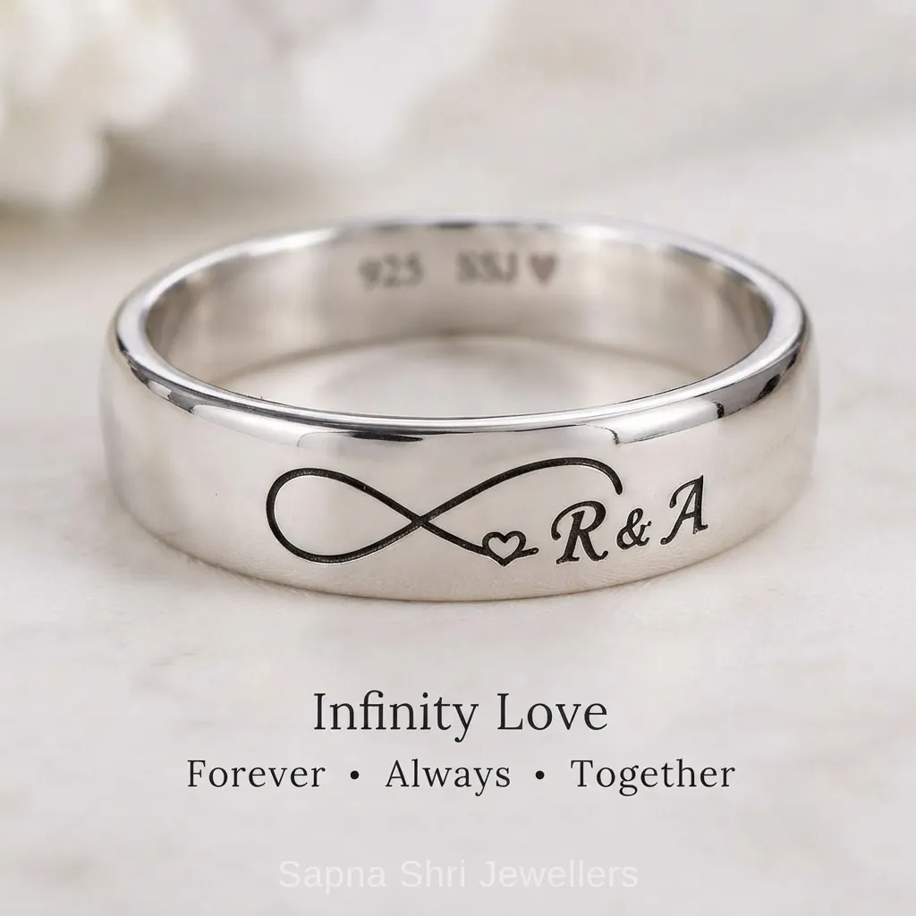 Infinity Love Personalized 925 Silver Couple Ring - Image 1 of 2 Infinity Love Personalized 925 Silver Couple Ring - View 1