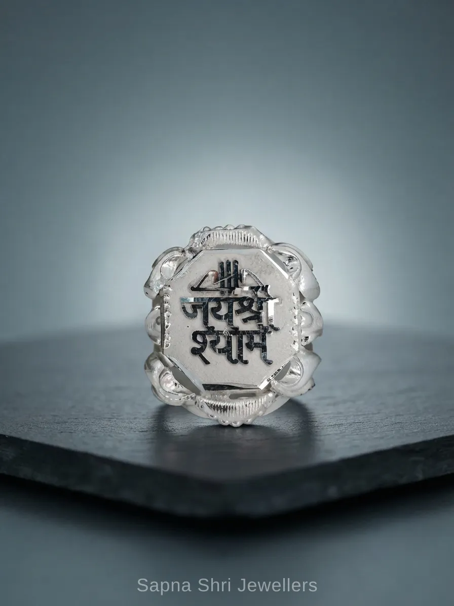 Handmade Khatushyam Silver Ring for Men - Image 1 of 3 Handmade Khatushyam Silver Ring for Men - View 1