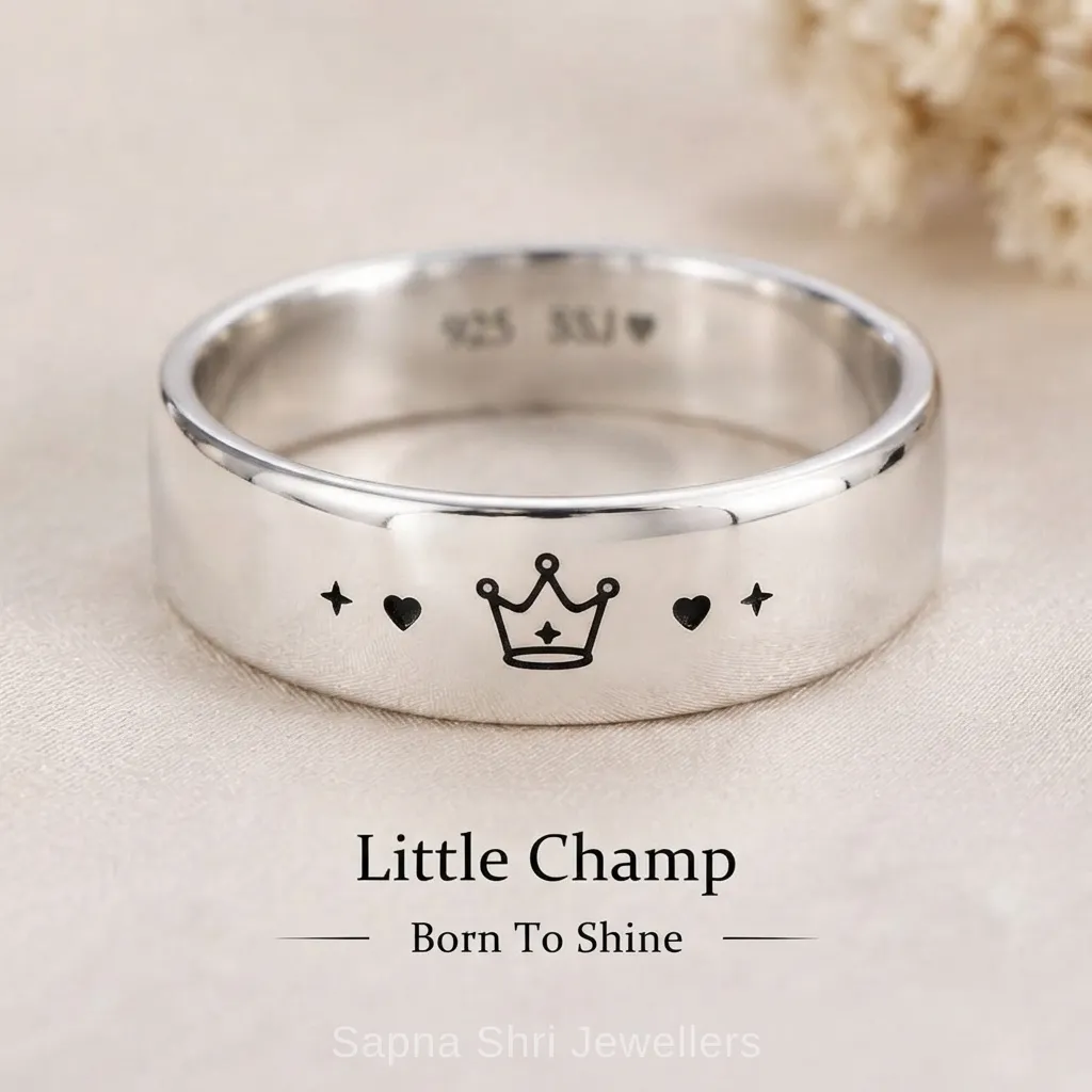 Personalised Crown Design Silver Ring Engraved Band - Image 1 of 2 Personalised Crown Design Silver Ring Engraved Band - View 1