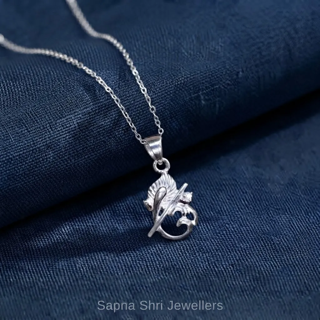 Mahadev Name Damru Silver Pendant for Men and Women - Image 1 of 4 Mahadev Name Damru Silver Pendant for Men and Women - View 1