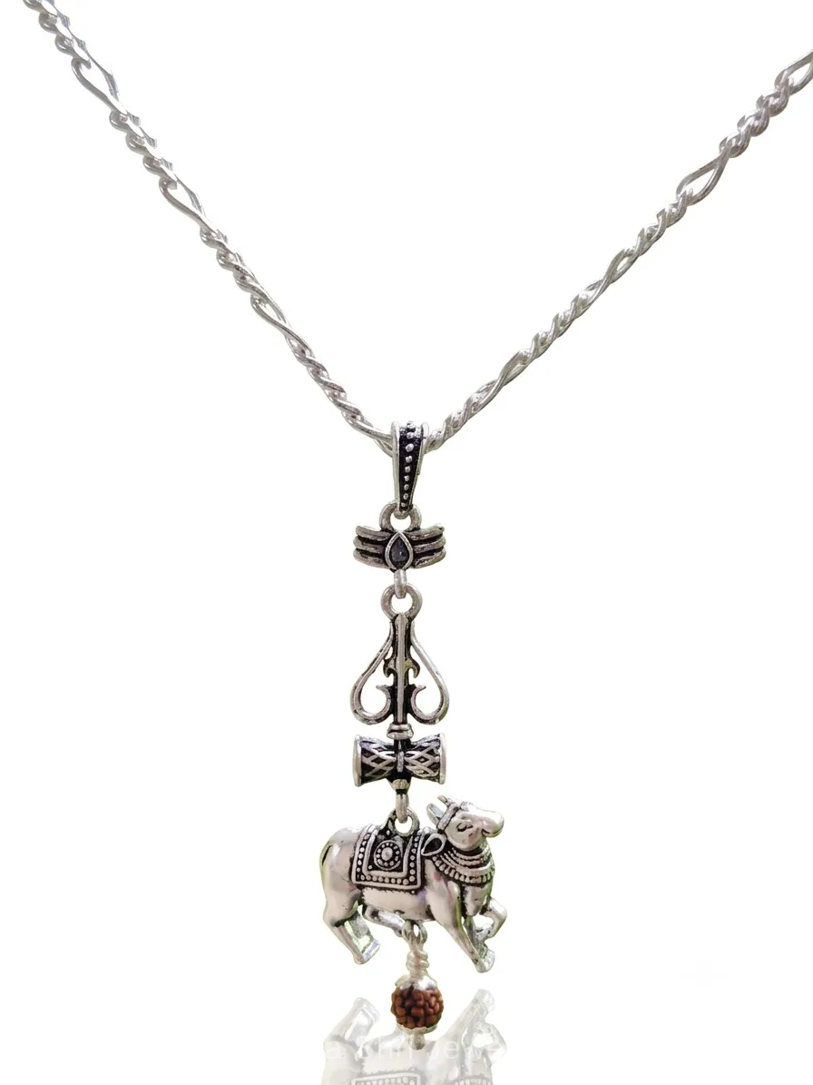 Mahadev Nandi Trishul Damru Rudraksha Silver Pendant - Image 1 of 4 Mahadev Nandi Trishul Damru Rudraksha Silver Pendant - View 1