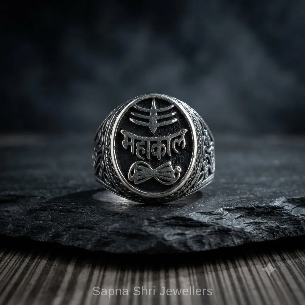 Oxidised Lord Mahakal Silver Ring for Men – 925 Pure Silver - Image 1 of 3 Oxidised Lord Mahakal Silver Ring for Men – 925 Pure Silver - View 1