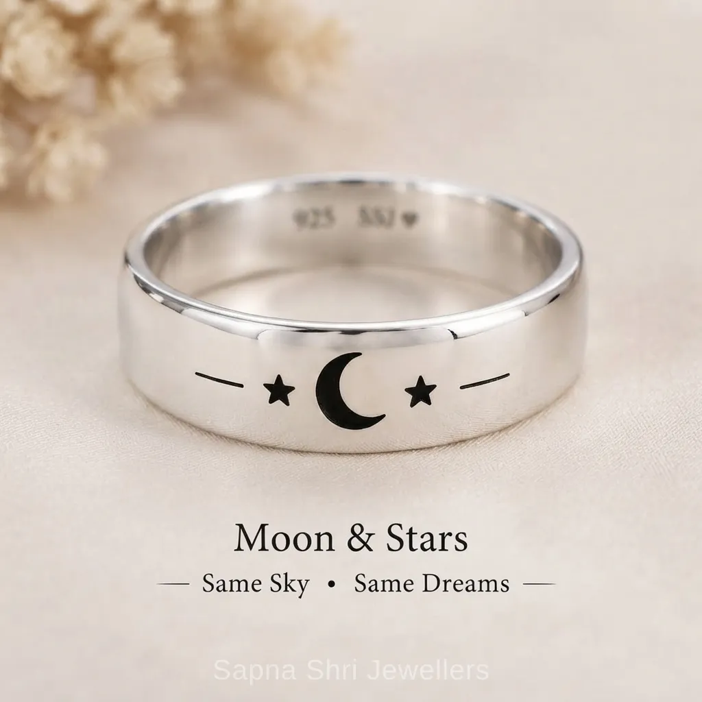 Moon and Stars Celestial 925 Silver Ring - Image 1 of 2 Moon and Stars Celestial 925 Silver Ring - View 1