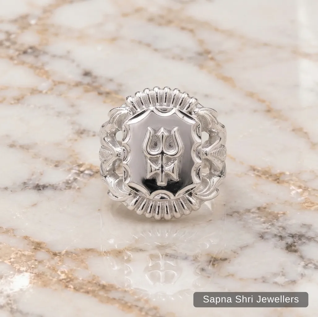 925 Sterling Silver Lord Shiva Trishul Spiritual Ring - Image 1 of 3 925 Sterling Silver Lord Shiva Trishul Spiritual Ring - View 1