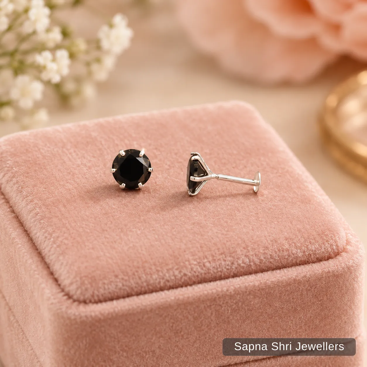 Solitaire Black Stone Silver Studs - Image 1 of 3 Solitaire Black Stone Silver Studs - View 1