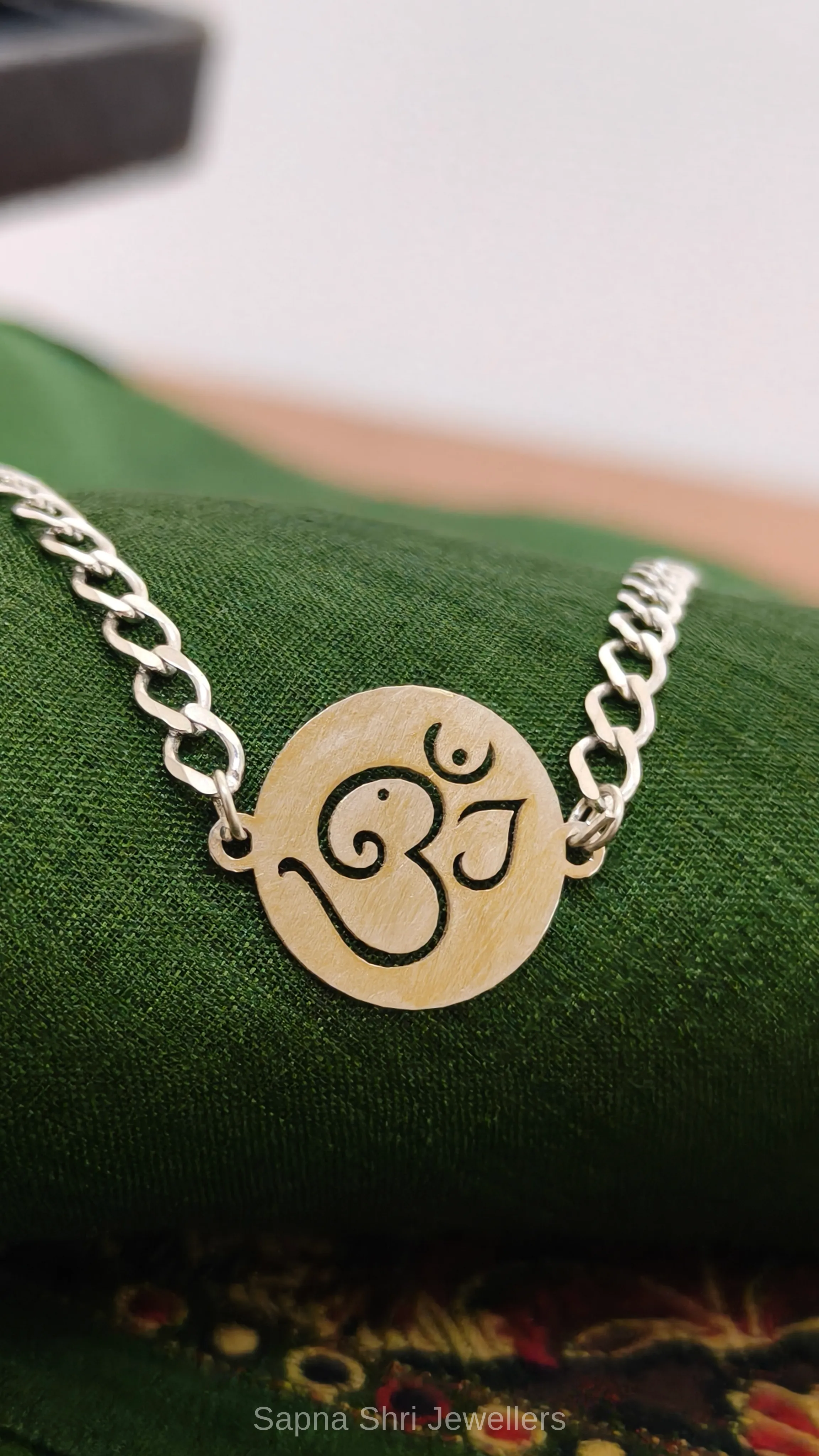 Om Spiritual Silver Rakhi Bracelet - Image 1 of 4 Om Spiritual Silver Rakhi Bracelet - View 1