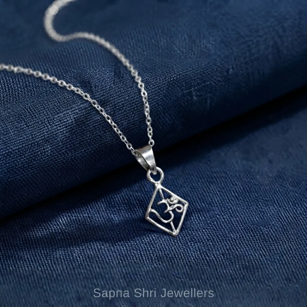 Om Symbol Minimalist Silver Pendant - Image 1 of 4 Om Symbol Minimalist Silver Pendant - View 1