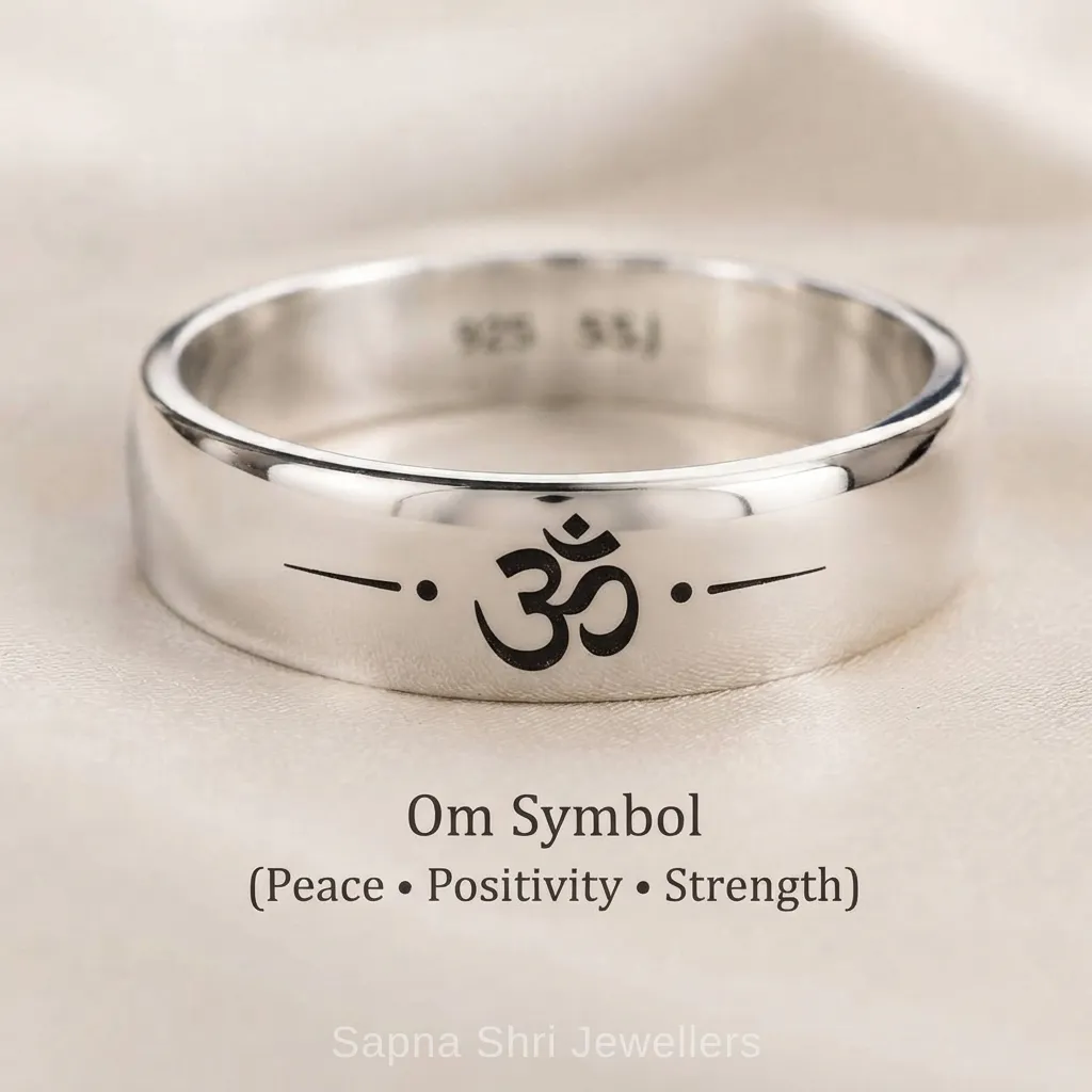 Om Symbol Spiritual 925 Silver Band - Image 1 of 2 Om Symbol Spiritual 925 Silver Band - View 1