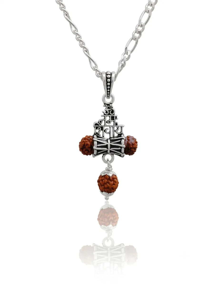 Om Trishul Damru Silver Pendant for Men And Women - Image 1 of 4 Om Trishul Damru Silver Pendant for Men And Women - View 1