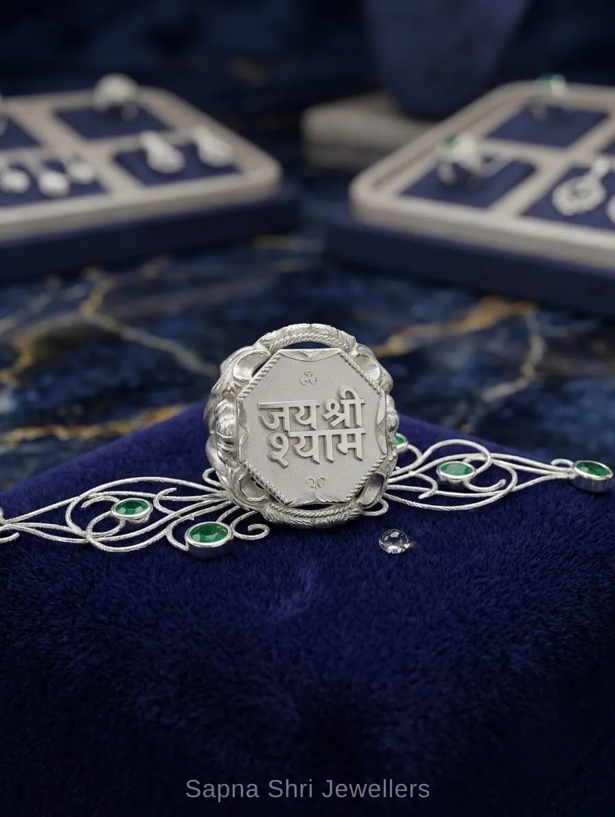 Khatu Shyam Ji Silver Ring Divine Blessings Design - Image 1 of 3 Khatu Shyam Ji Silver Ring Divine Blessings Design - View 1