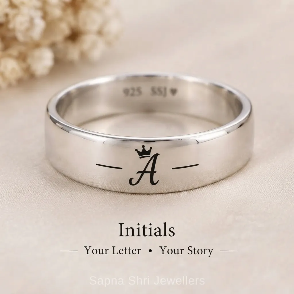 Personalised Initial Letter Silver Ring with Crown Design - Image 1 of 2 Personalised Initial Letter Silver Ring with Crown Design - View 1
