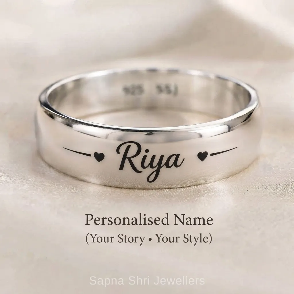 Personalized Custom Name 925 Silver Band - Image 1 of 2 Personalized Custom Name 925 Silver Band - View 1