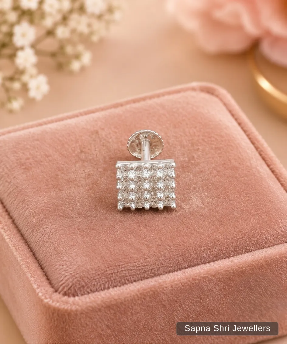Silver Studs for Men Online Square Shape Single Piece - Image 1 of 3 Silver Studs for Men Online Square Shape Single Piece - View 1