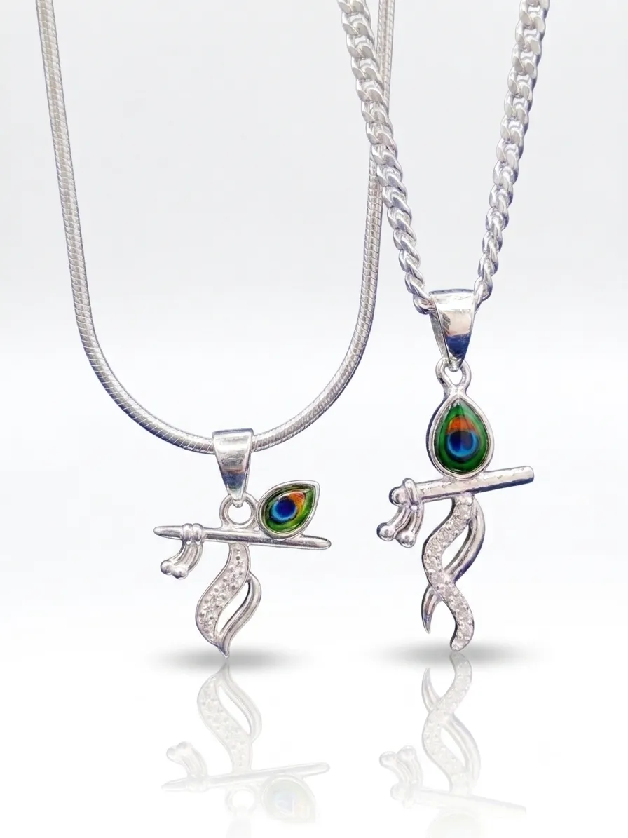925 Sterling Silver Radha Krishna Pendants for Men Women and Couples - Image 1 of 3 925 Sterling Silver Radha Krishna Pendants for Men Women and Couples - View 1