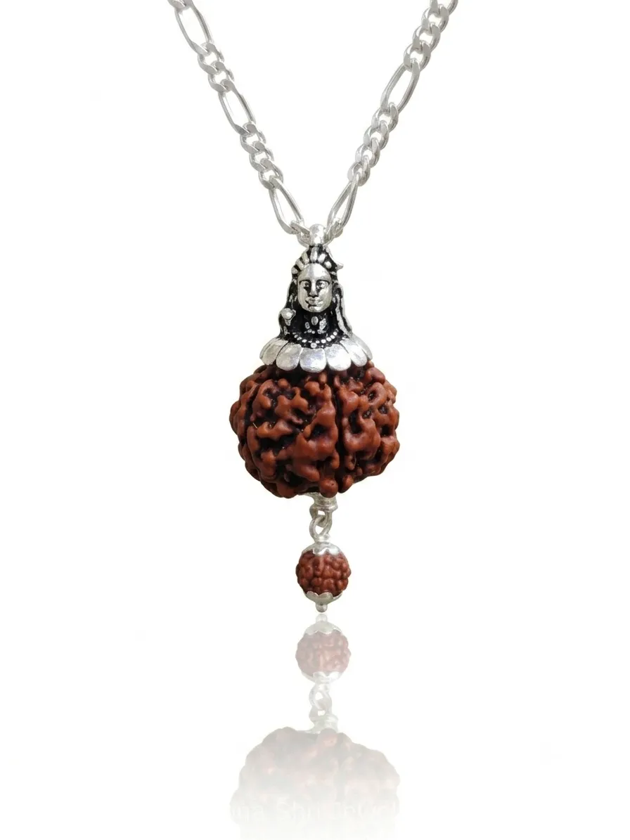 Shiv Rudraksha Pendant with Mahadev Face Silver Locket - Image 1 of 4 Shiv Rudraksha Pendant with Mahadev Face Silver Locket - View 1
