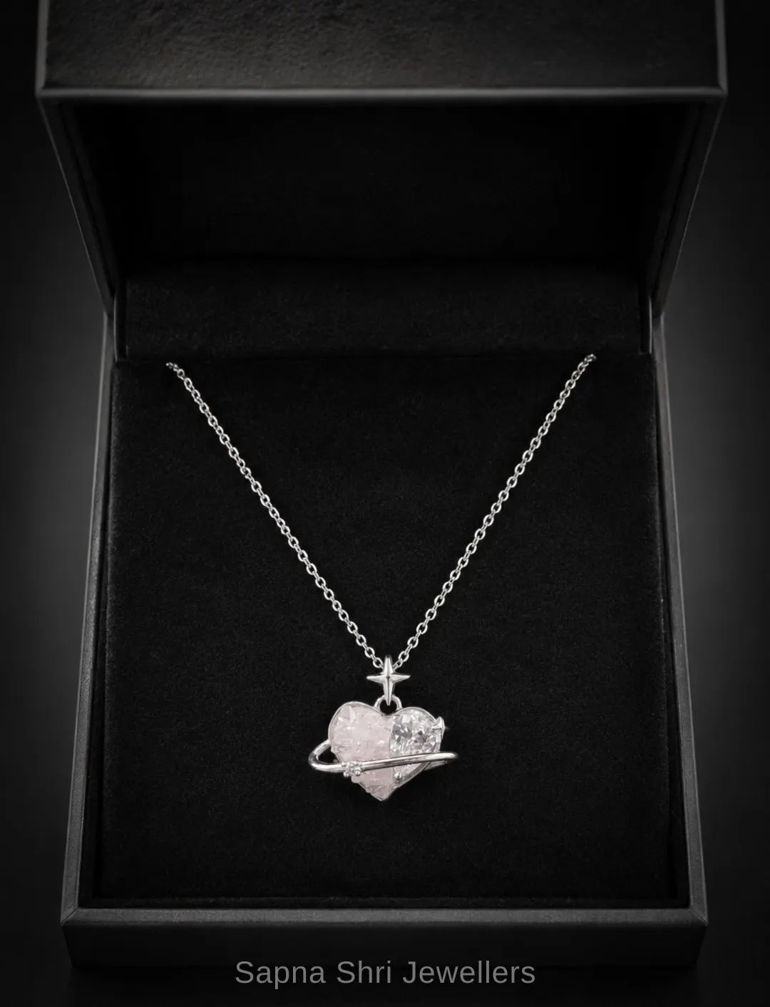 Chic Pink Crystal Planet Silver Chain Pendant for Girls - Image 1 of 4 Chic Pink Crystal Planet Silver Chain Pendant for Girls - View 1