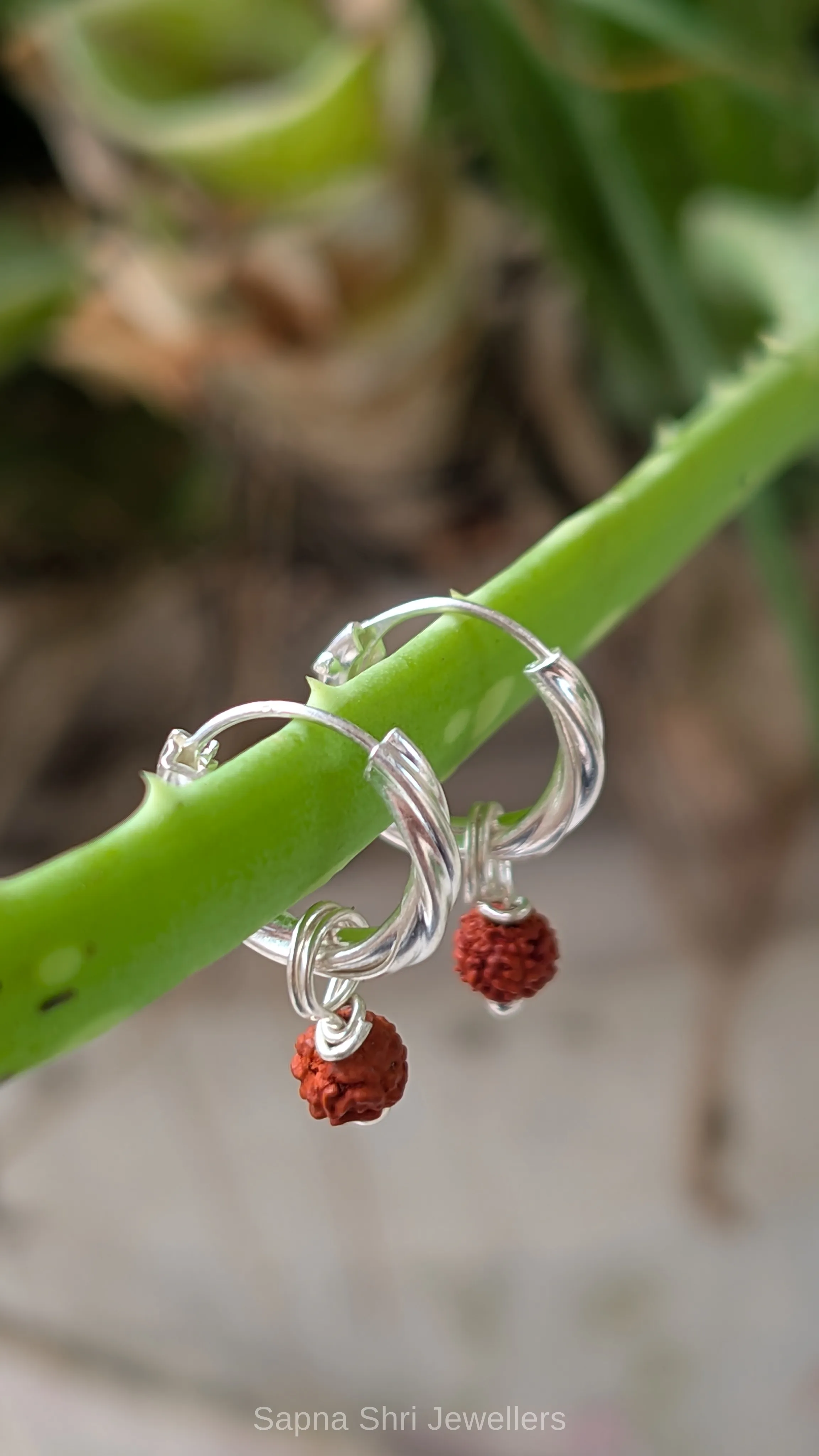 925 Sterling Silver Twisted Rudraksha Bali Earrings for Men & Women - Image 1 of 4 925 Sterling Silver Twisted Rudraksha Bali Earrings for Men & Women - View 1
