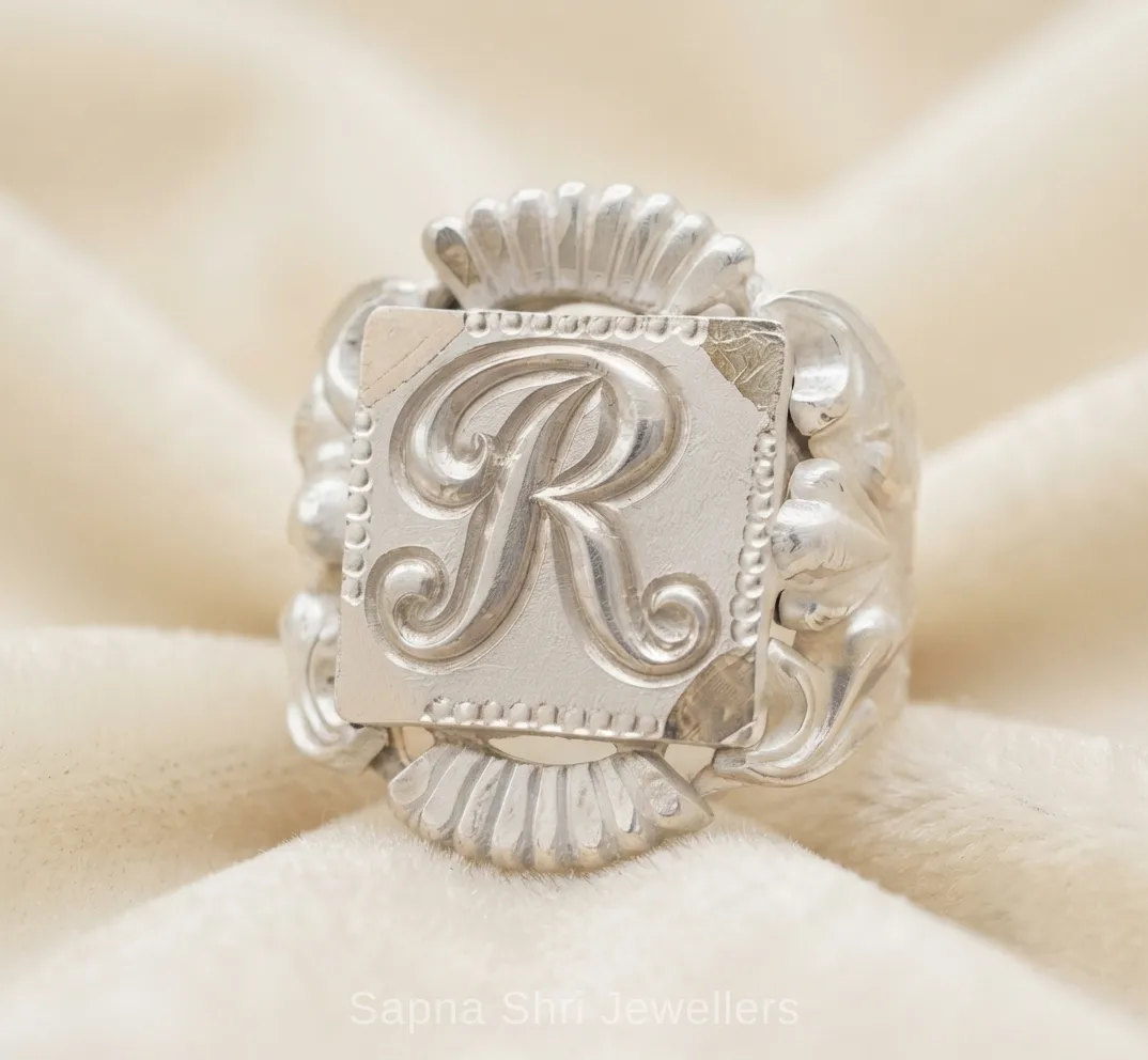 Customize Letter Silver Name Ring Personalised Initial - Image 1 of 4 Customize Letter Silver Name Ring Personalised Initial - View 1