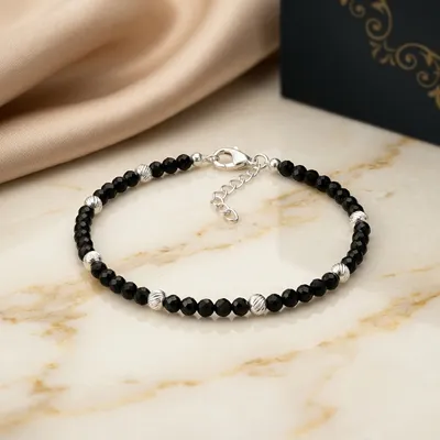 925 Sterling Silver Black Bead Bracelet - Sapna Shri Jewellers