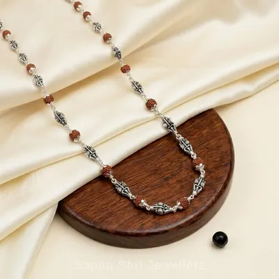 Om Silver Rudraksha Mala - Sapna Shri Jewellers