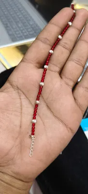 925 Sterling Silver Textured Mheroon Crystal Bead Bracelet - Sapna Shri Jewellers
