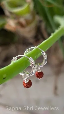925 Sterling Silver Twisted Rudraksha Bali Earrings for Men & Women - Sapna Shri Jewellers