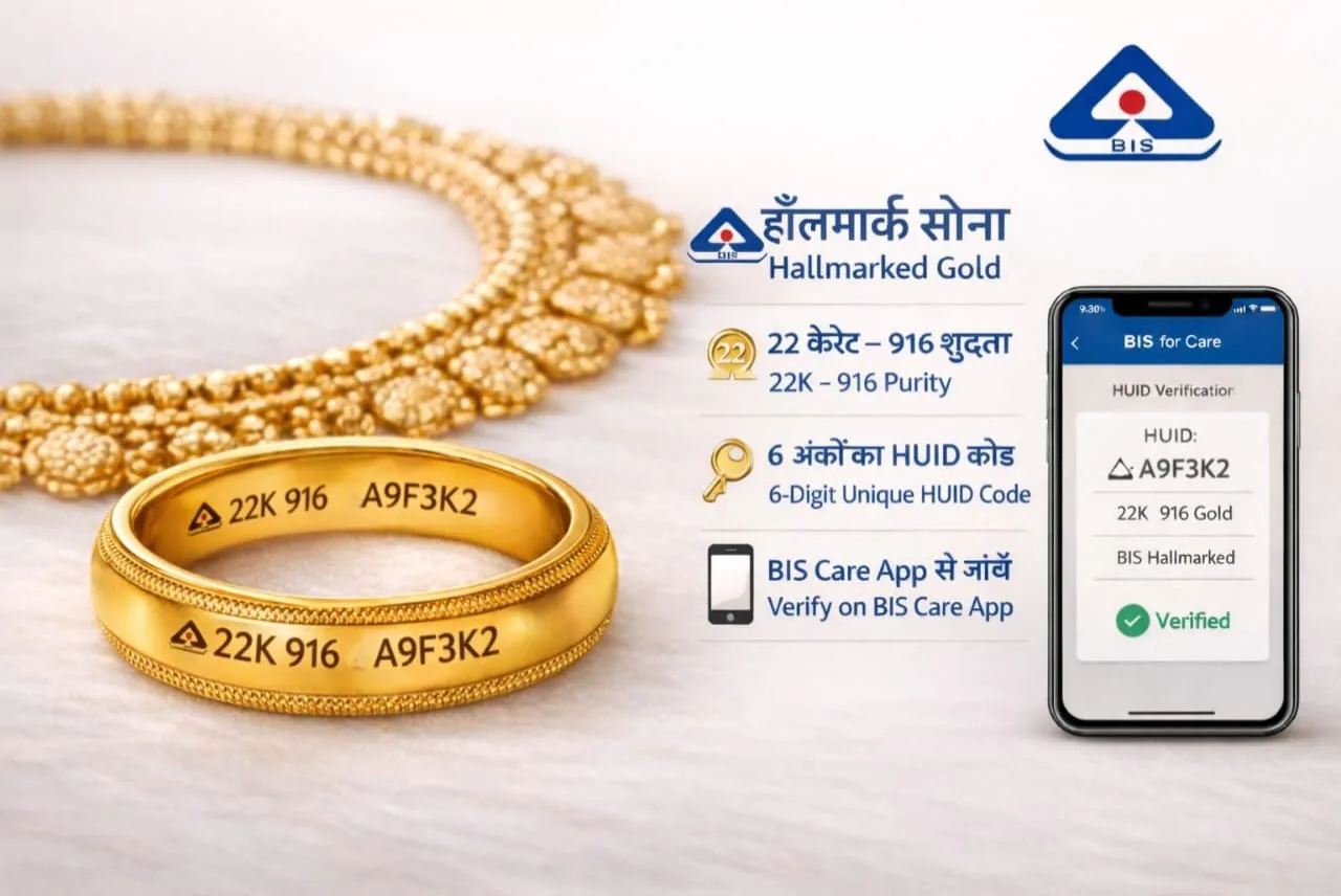 सोने की चूड़ी पर 6-डिजिट HUID और BIS हॉलमार्क का उदाहरण