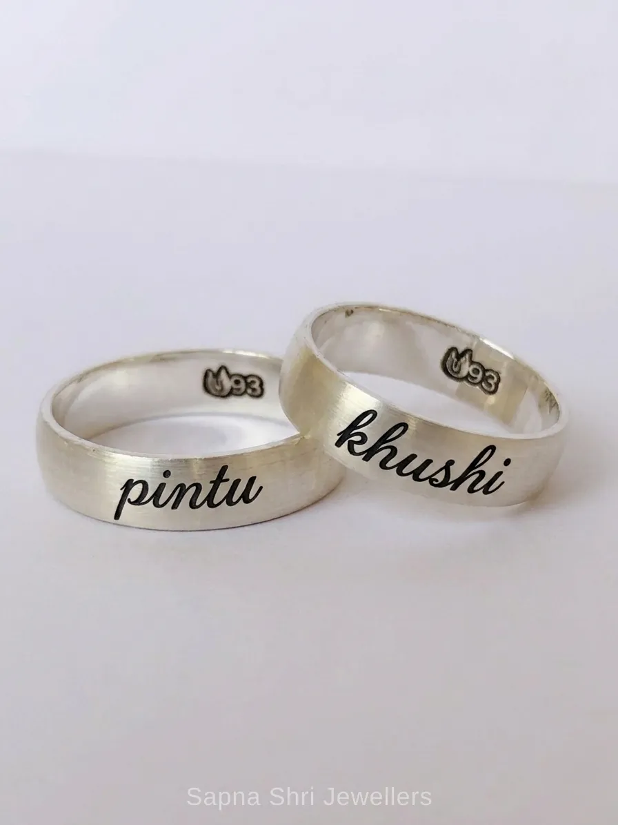 Personalised Couple Initials 925 Sterling Silver Band Set thumbnail 4