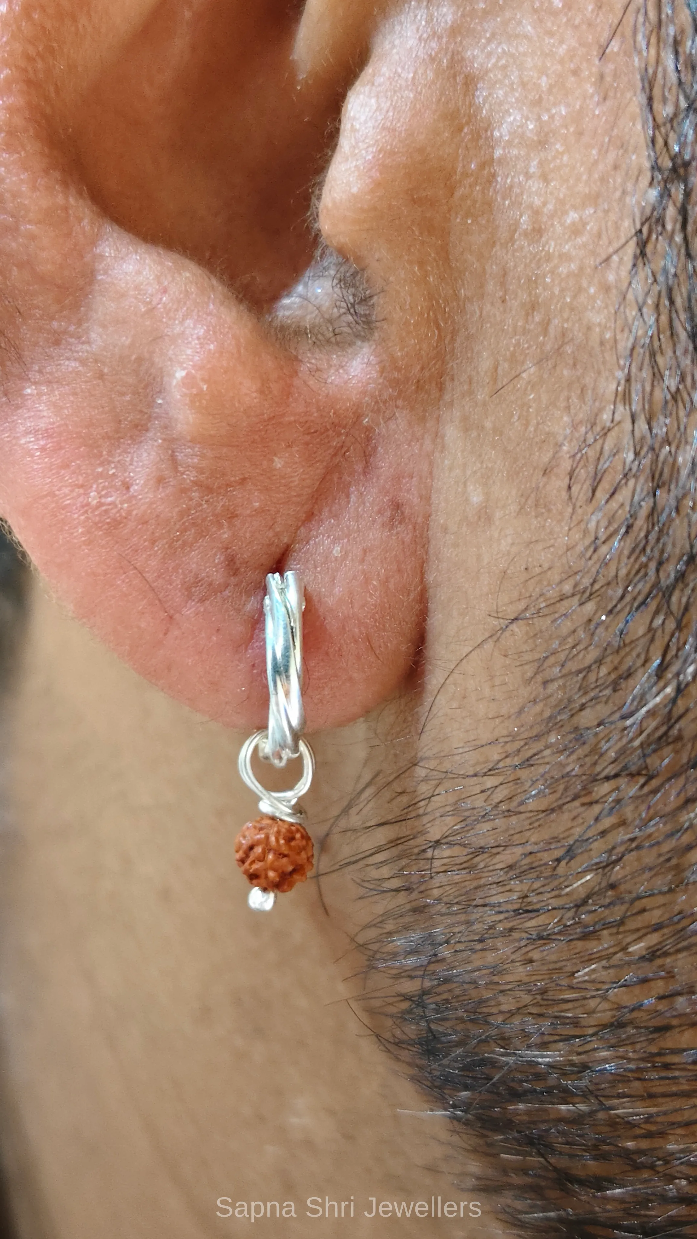 925 Sterling Silver Beaded Rudraksha Bali Earrings for Men & Women thumbnail 3