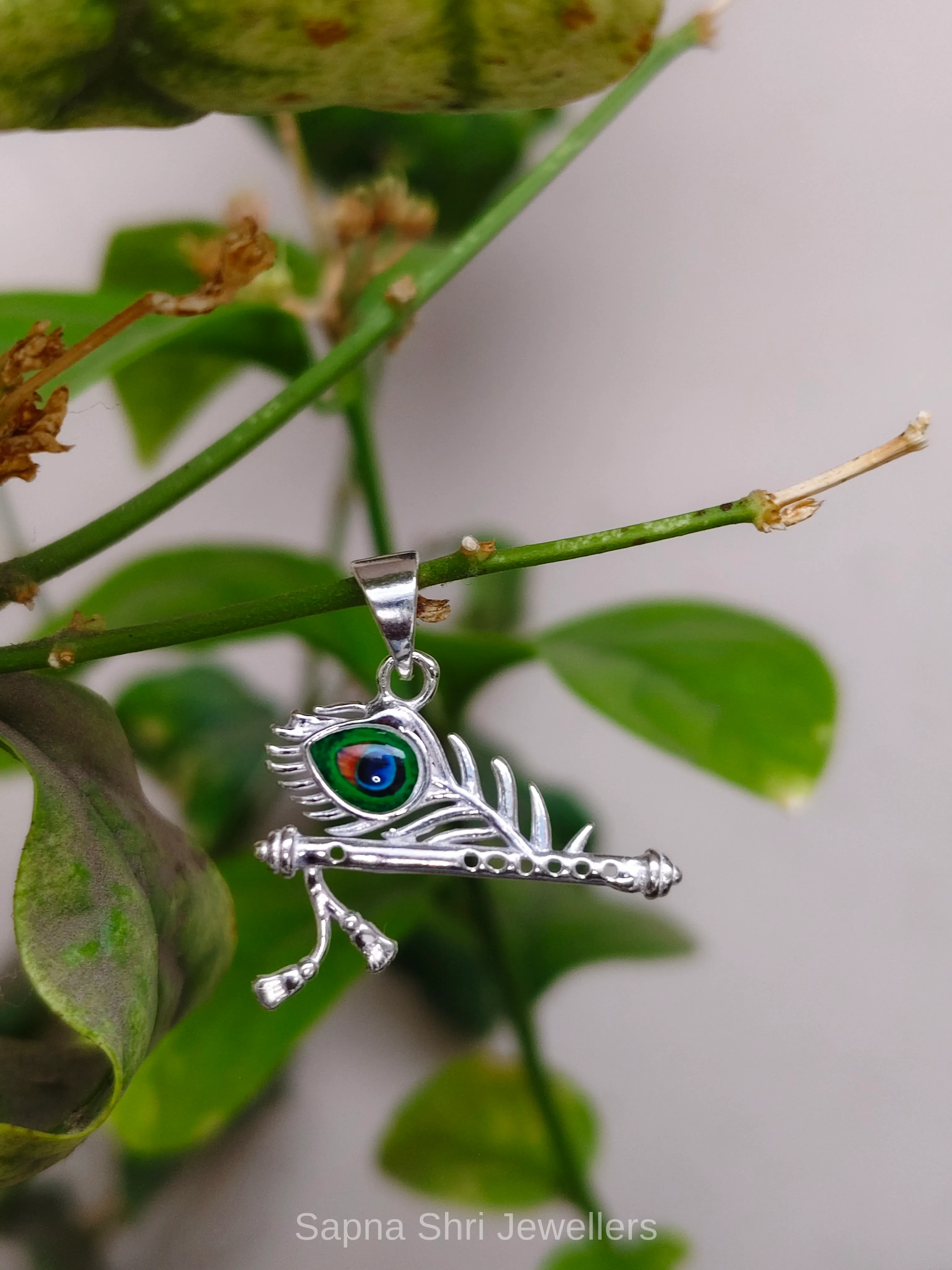 Krishna Flute Bansuri Pendant for Men and Women in Silver thumbnail 2