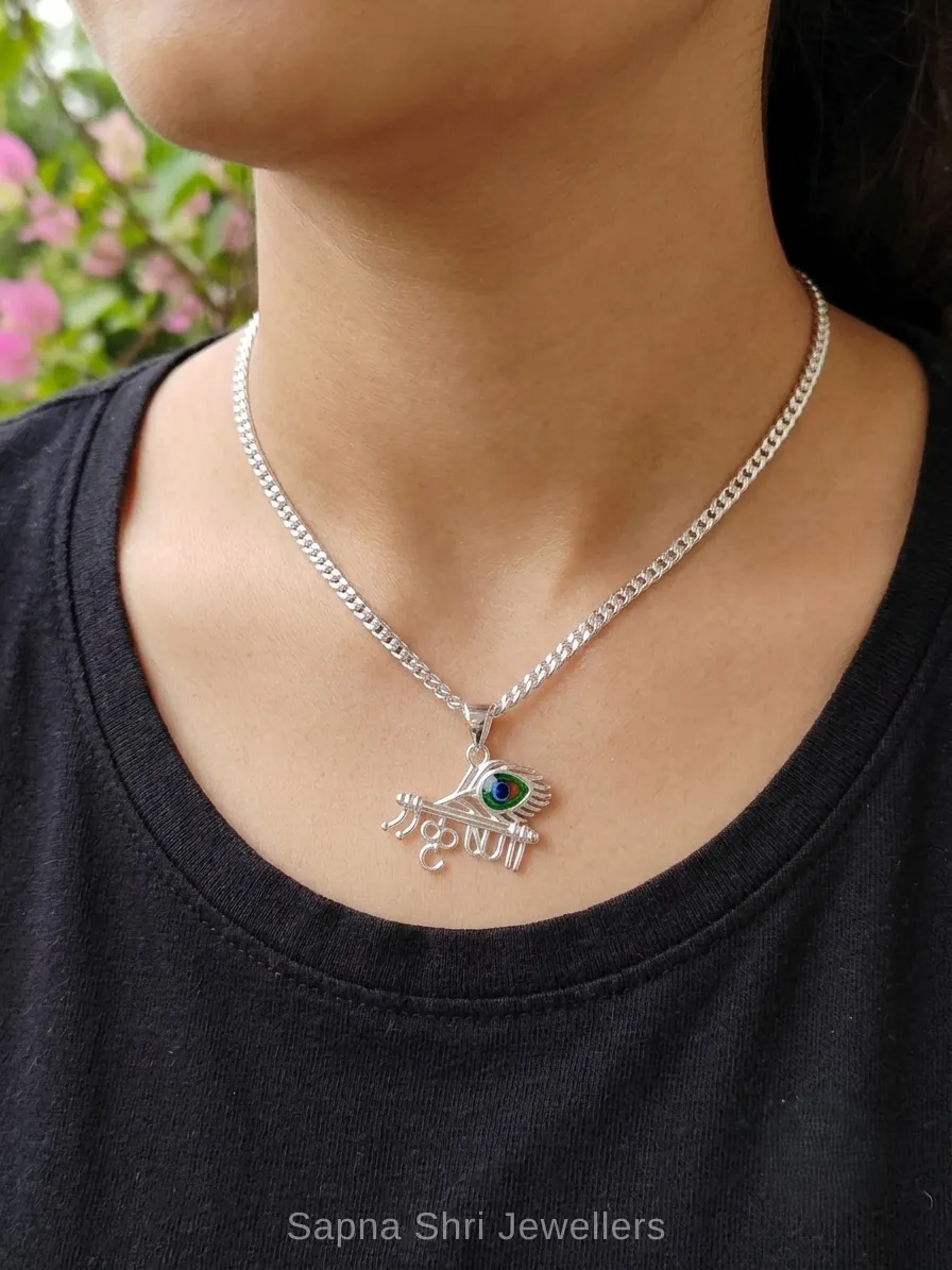 Krishna Silver Pendant Indian Spiritual Jewellery thumbnail 2