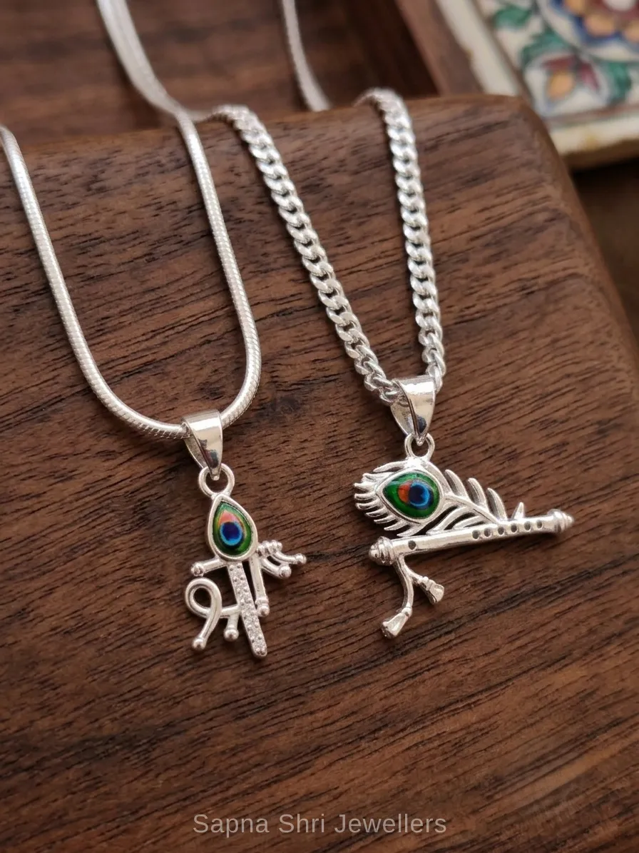 925 Silver Krishna Flute Bansuri Pendant for Couple Sound of Love thumbnail 2