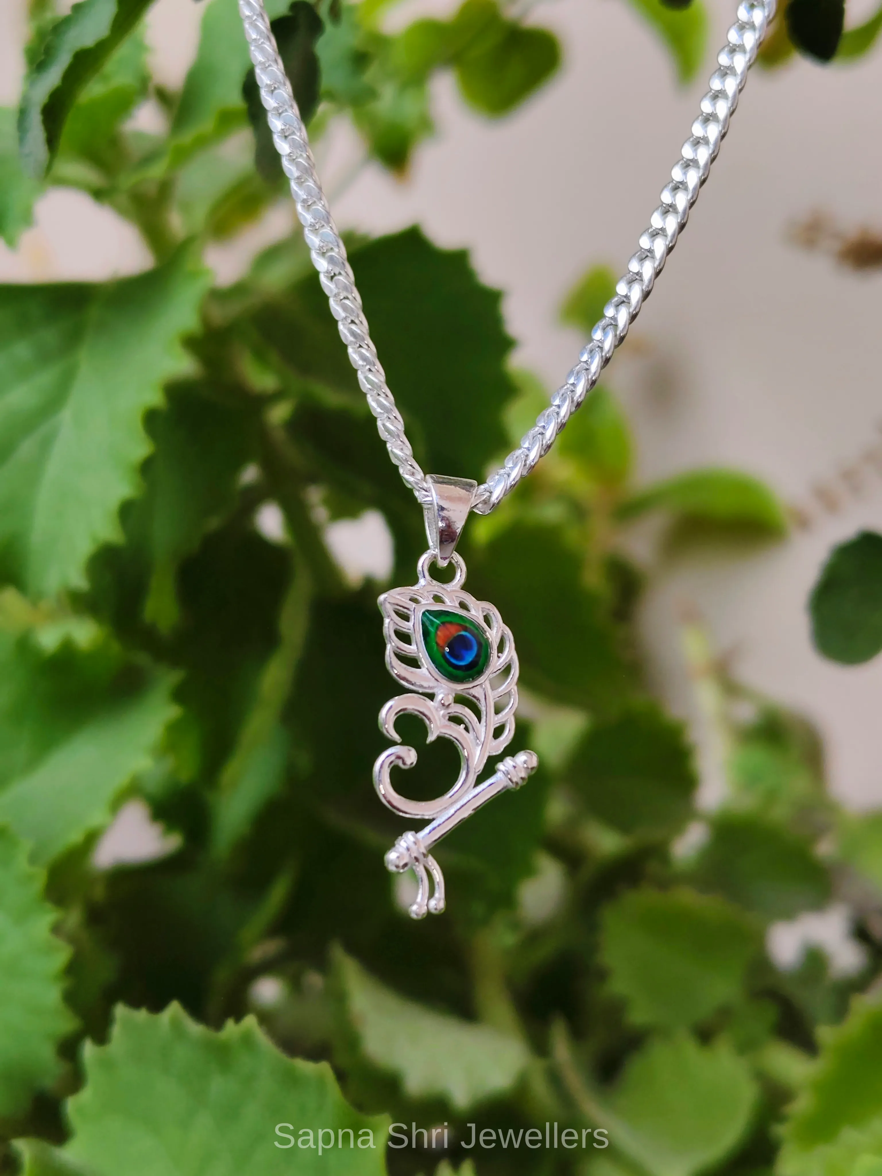 OM Pendant Silver With Morpankh Flute Design thumbnail 2