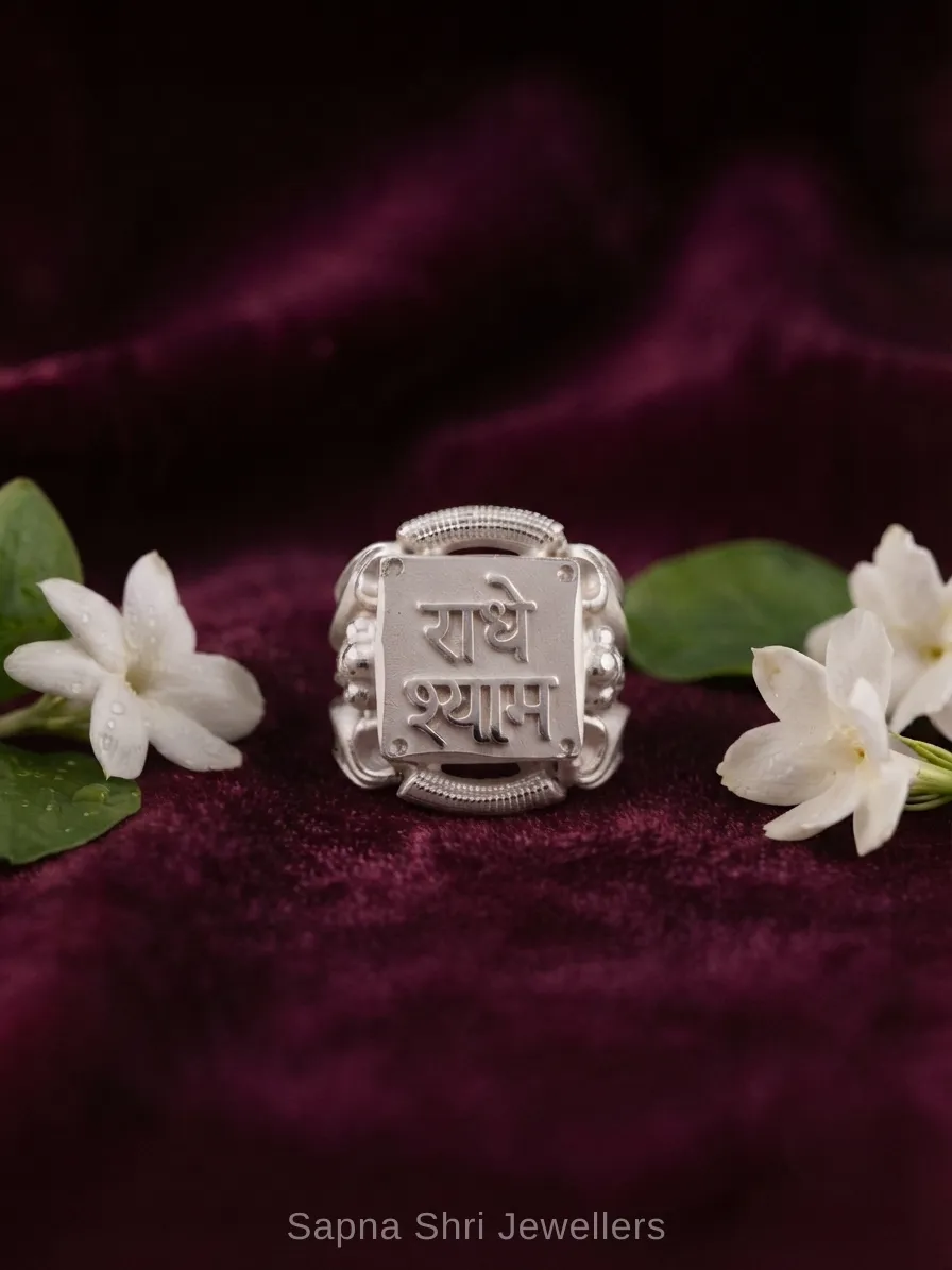 925 Silver Krishna Ring for Men Adjustable Spiritual Design thumbnail 2