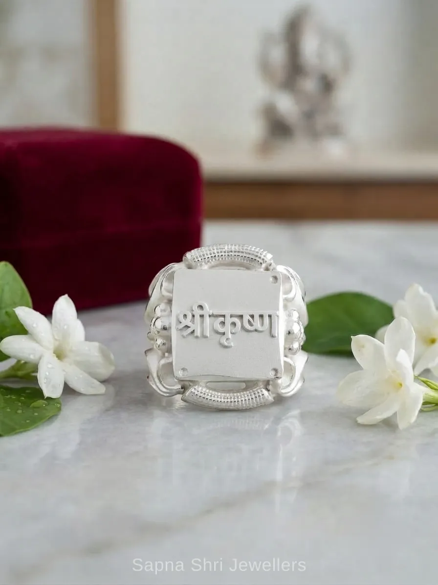 Lord Krishna Silver Ring Antique Finish Adjustable thumbnail 2