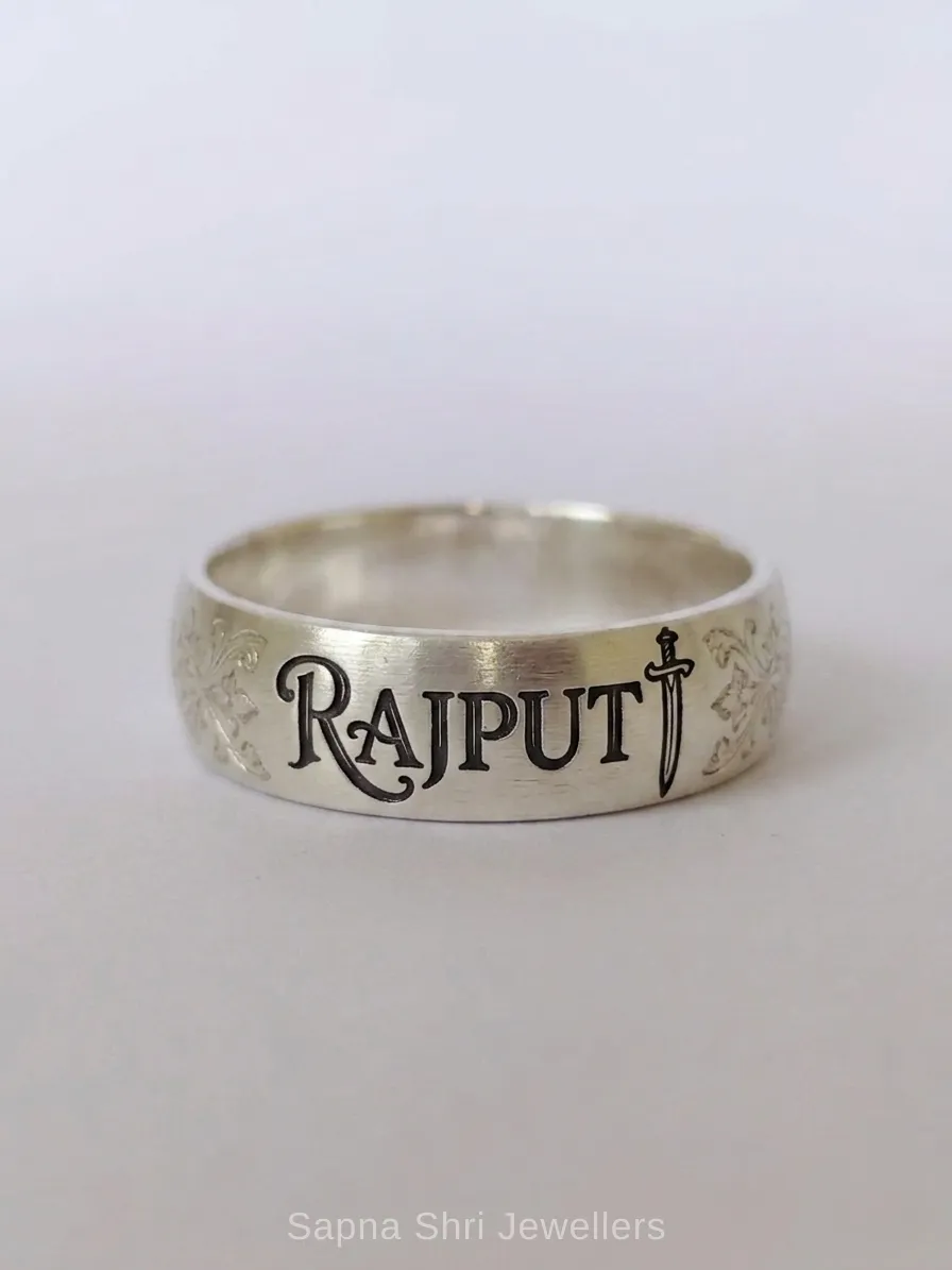 Rajput Name Engraved 925 Sterling Silver Sword Band Ring thumbnail 3