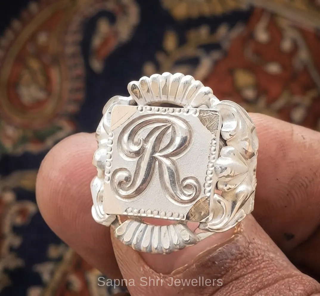 Customize Letter Silver Name Ring Personalised Initial thumbnail 3