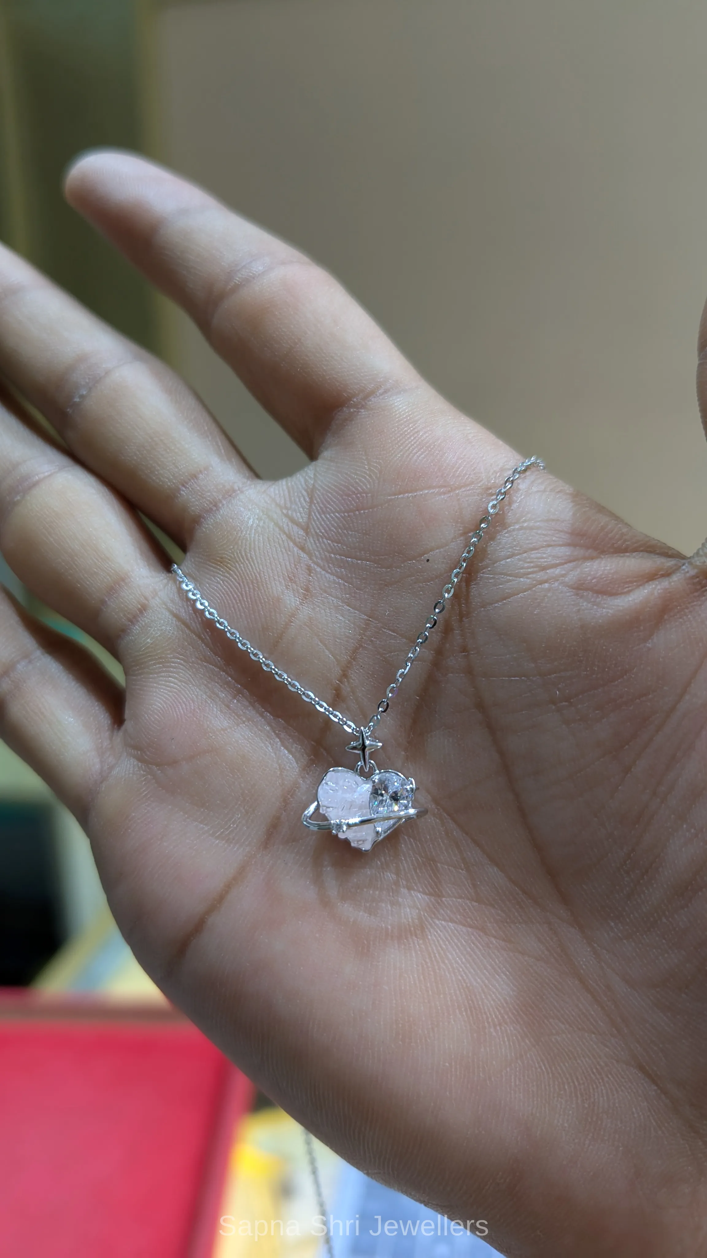 Chic Pink Crystal Planet Silver Chain Pendant for Girls thumbnail 4