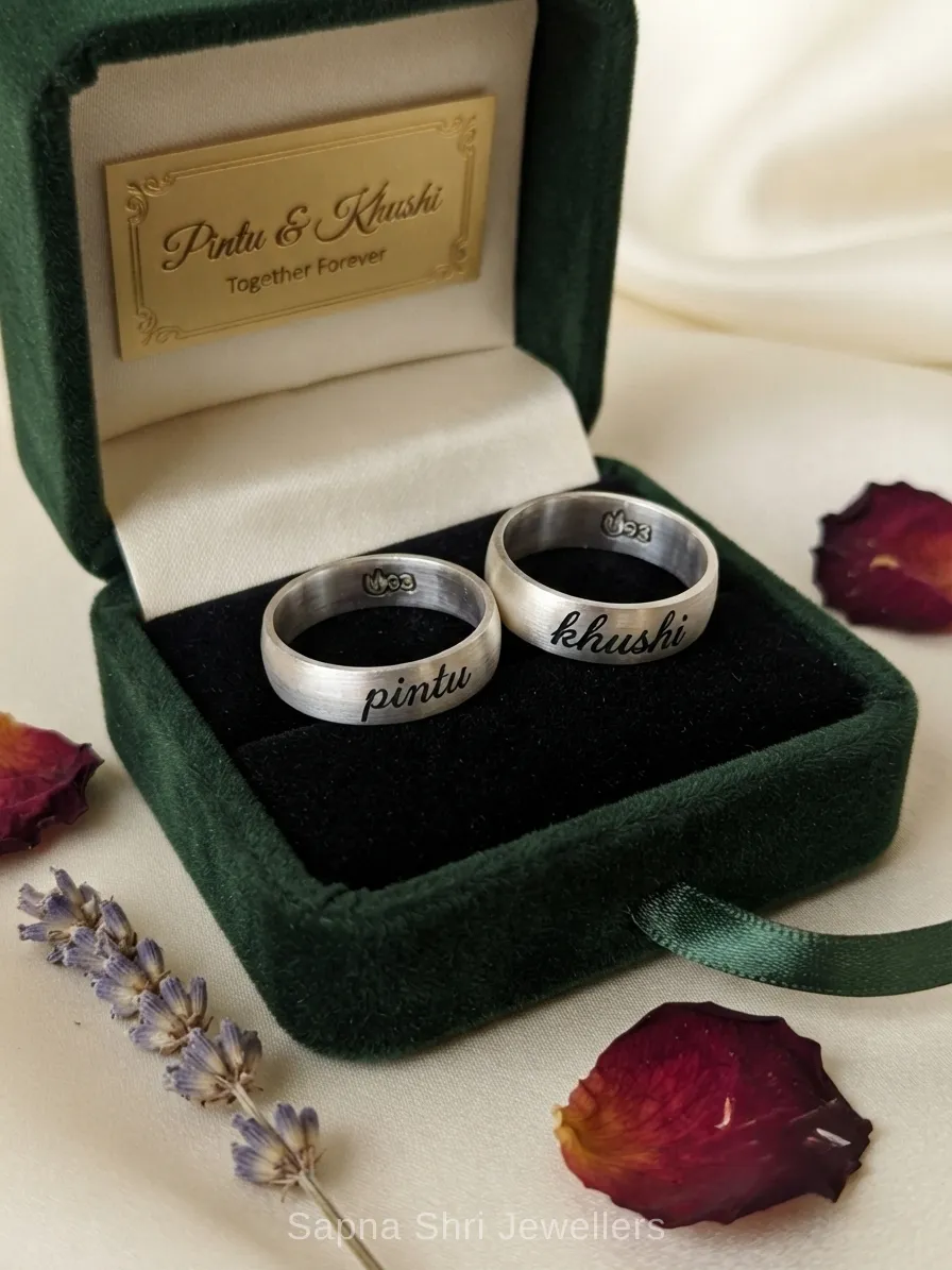 Personalised Couple Initials 925 Sterling Silver Band Set thumbnail 3