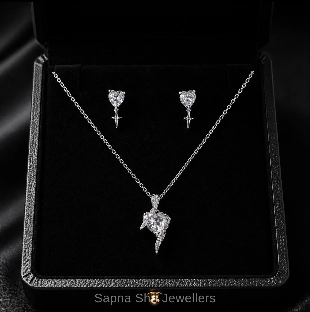 Heart Design Silver Chain Pendant Set for Women thumbnail 4
