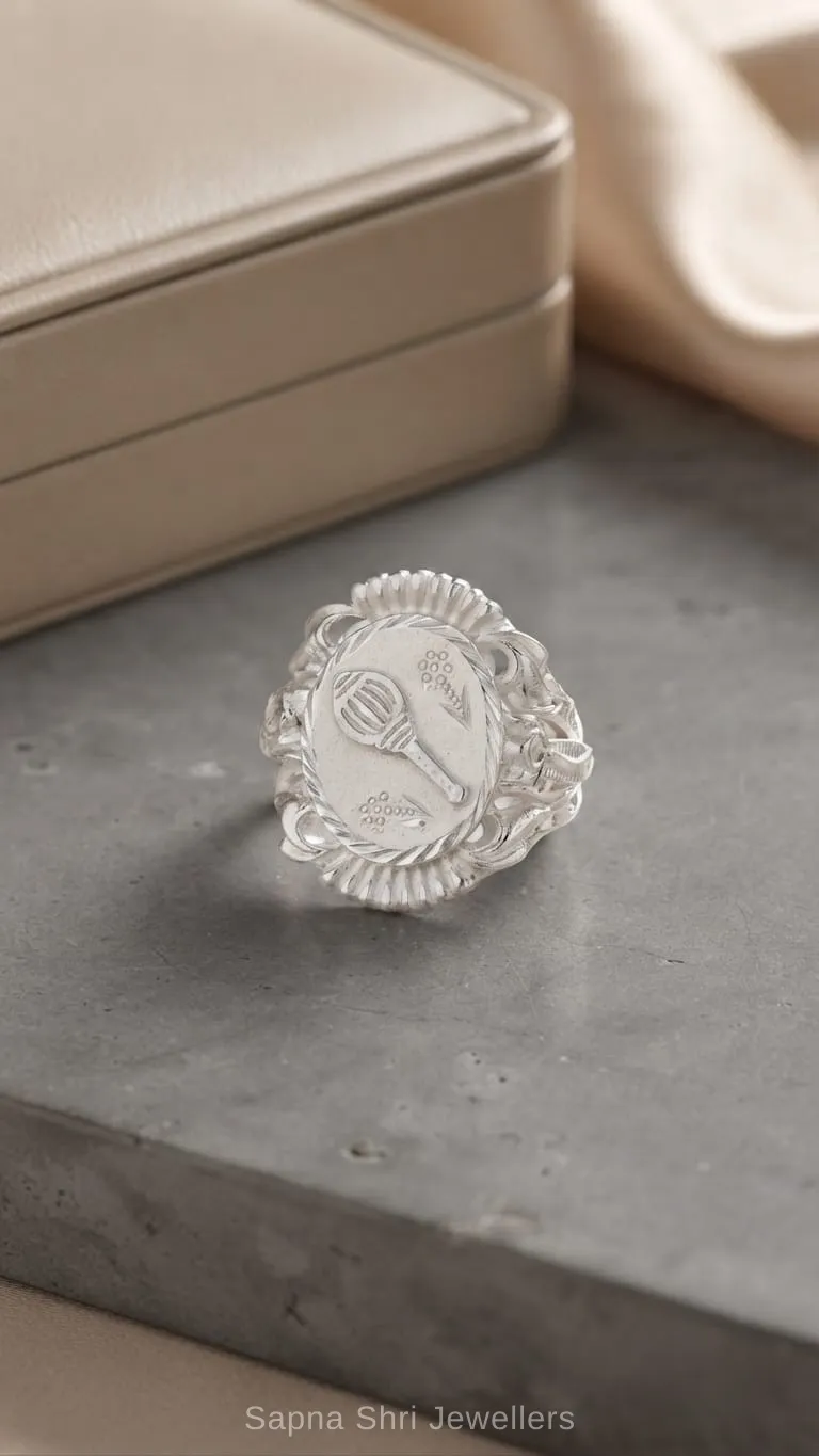 Hanuman Gada Silver Ring for Men 925 Silver Engraving thumbnail 2