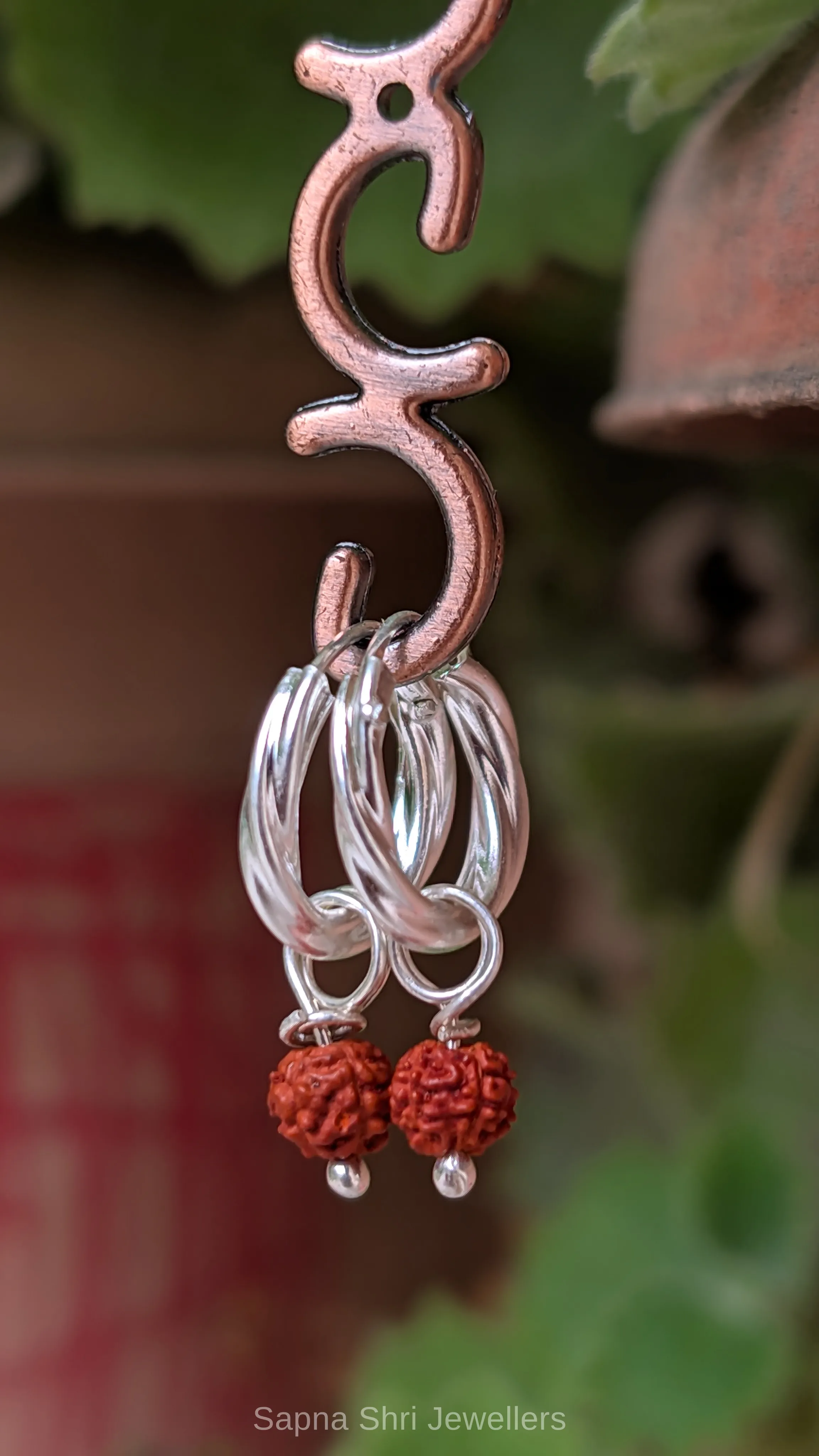 925 Sterling Silver Twisted Rudraksha Bali Earrings for Men & Women thumbnail 2