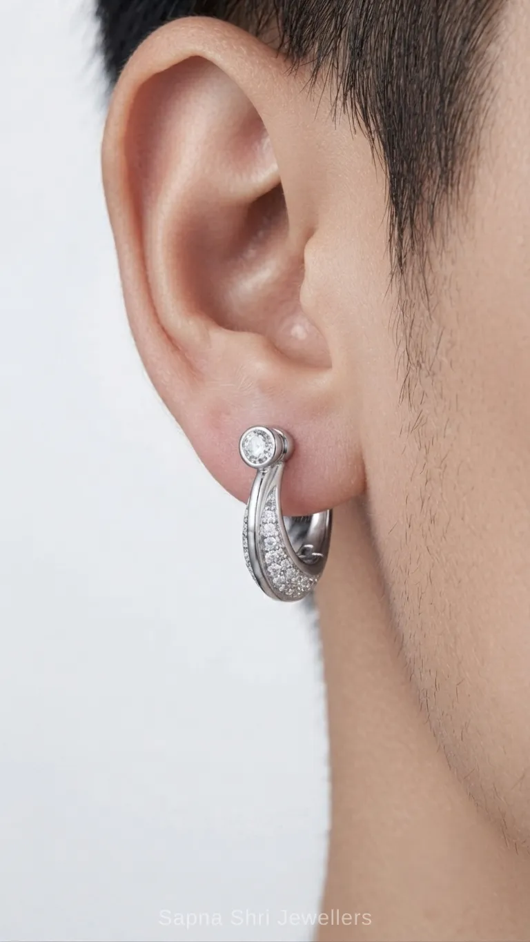 925 Sterling Silver Bali Earrings for Men Thick Classic Hoop Design thumbnail 3
