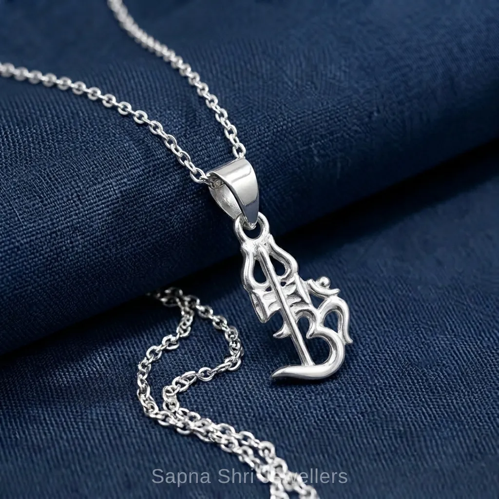 Om Namah Shivaya Damru Rudraksha 925 Silver Pendant thumbnail 4